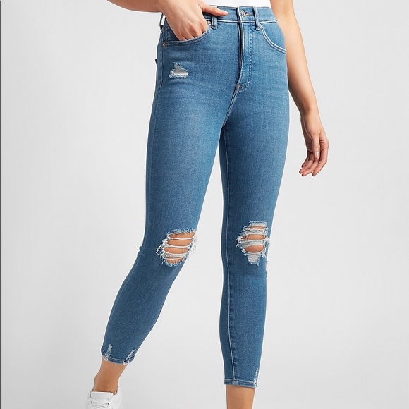 Express Super High Waisted Ripped Cropped Denim Skinny Jeans - Size 00